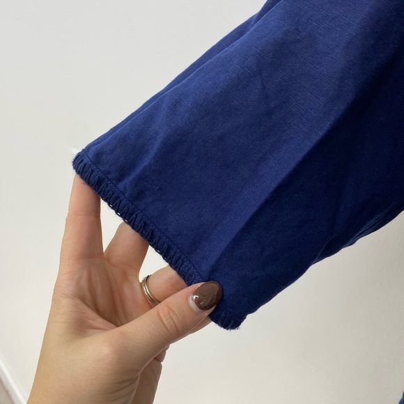 Lands end Navy Linen Blend Cotton Mid Sleeve dress - Picture 3 of 8